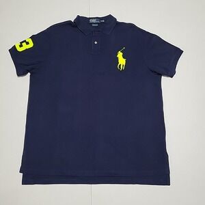Polo Ralph Lauren Polo Shirt Mens XXL Costume Fit Navy Neon Green Big Pony 3